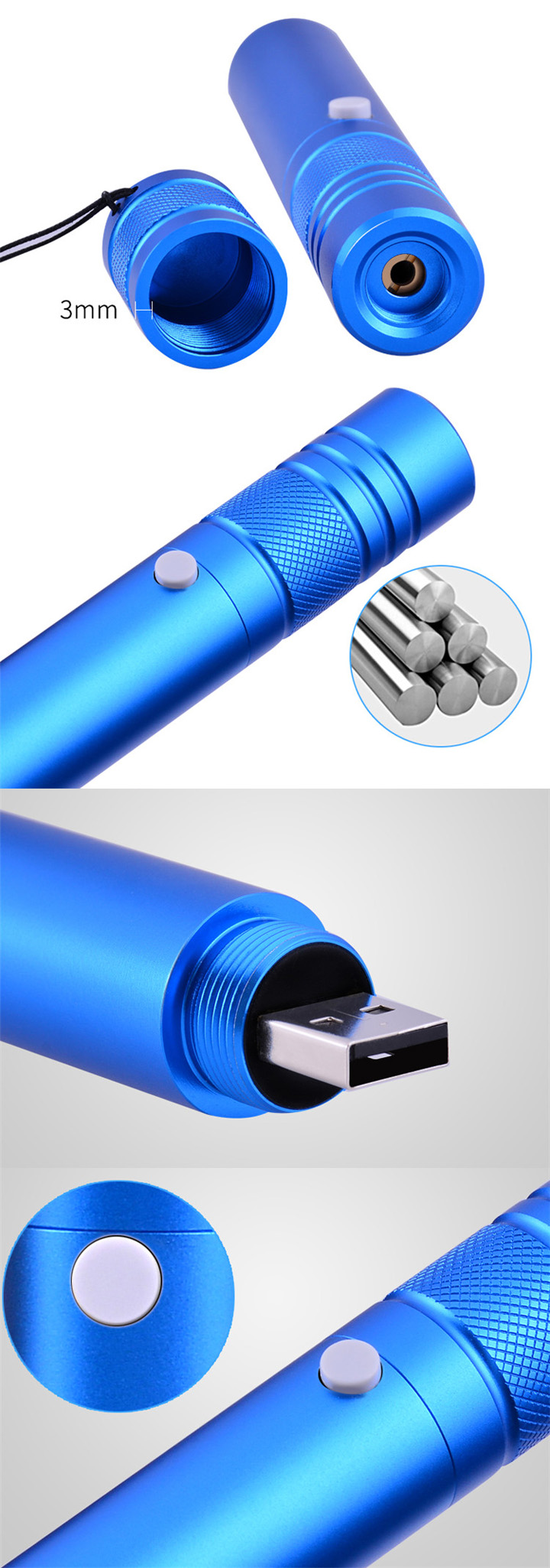 Pointeur de faisceau de pointeur laser rouge rechargeable 200mW 650nm bleu  unique - FR - Laserpointerpro