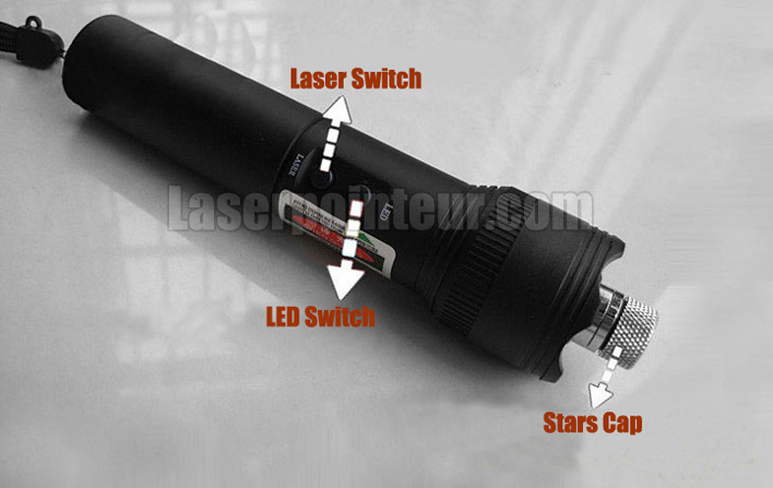 Lampe torche laser vert 100mW étanche avec LEDs