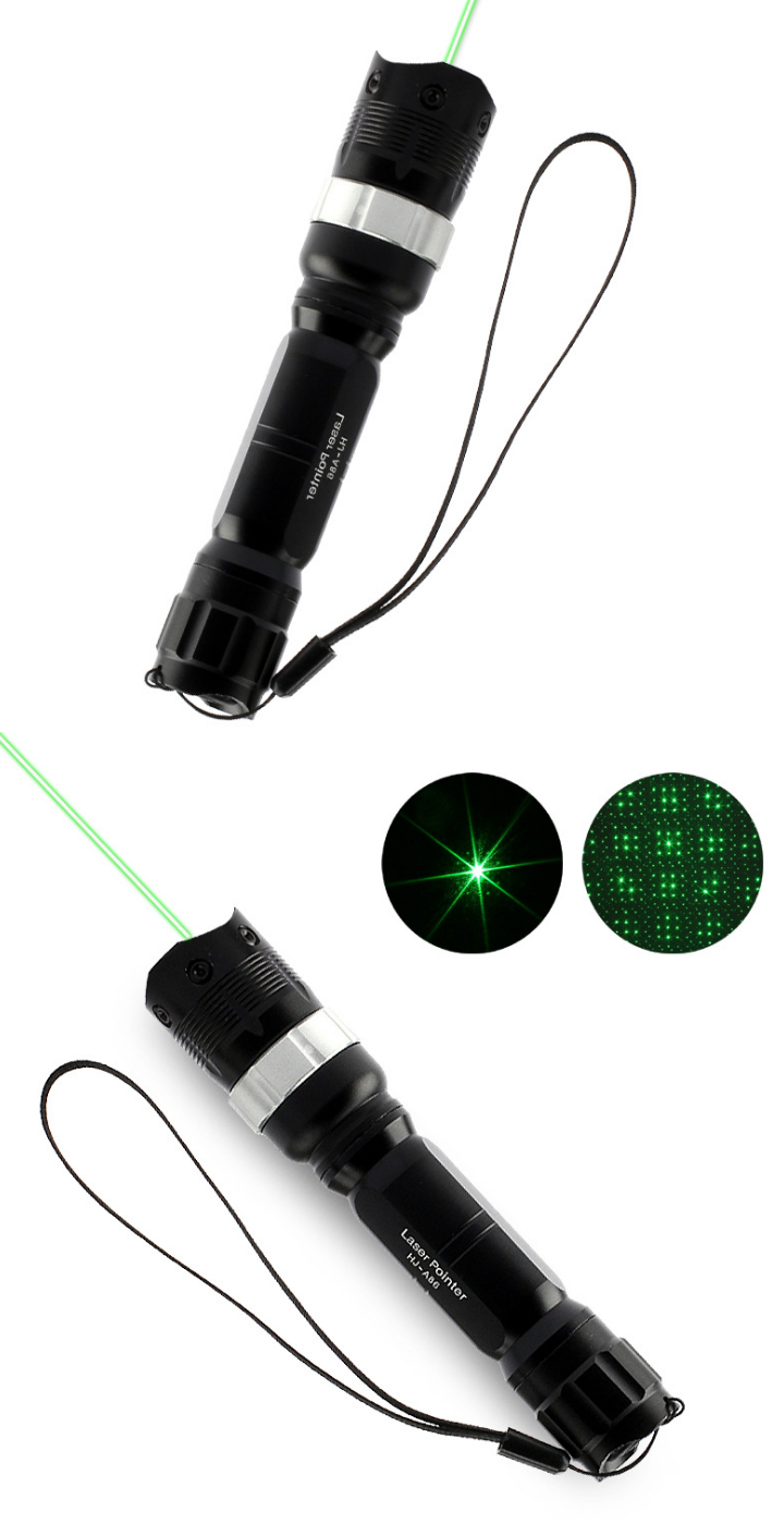 Pointeur laser vert 100mW / 200mW 10 km avec embouts créatifs