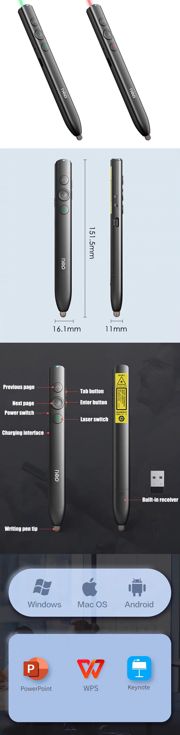 Télécommande de présentation à écran tactile avec pointeur laser