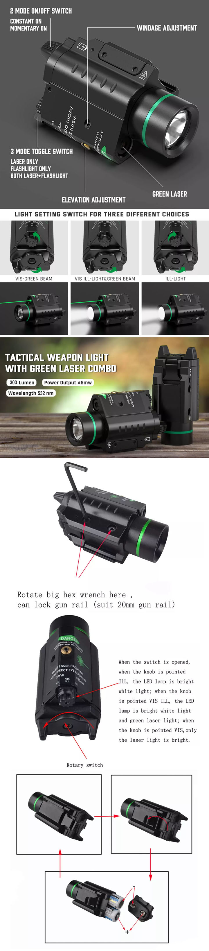 Viseur laser vert 520nm / rouge 650nm